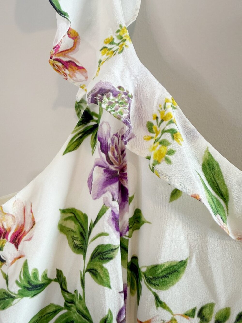 Amour‎ Vert Silk Floral Midi Dress Women's Large White Romantic Ruffle Sleeve - Picture 7 of 14